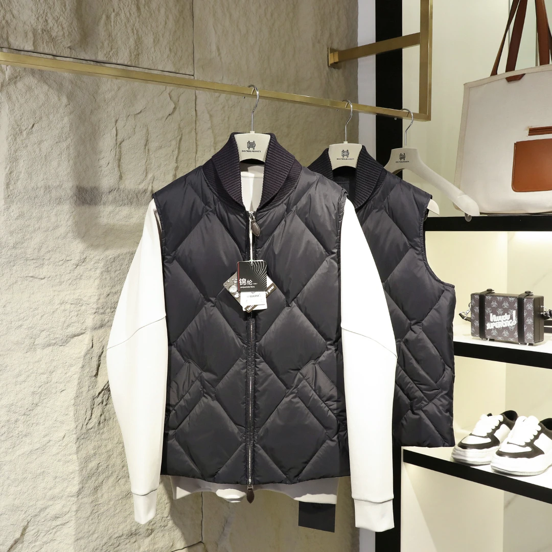 2025秋冬季新款男高端翻领马夹90白鹅绒叠穿马甲坎肩外套1368