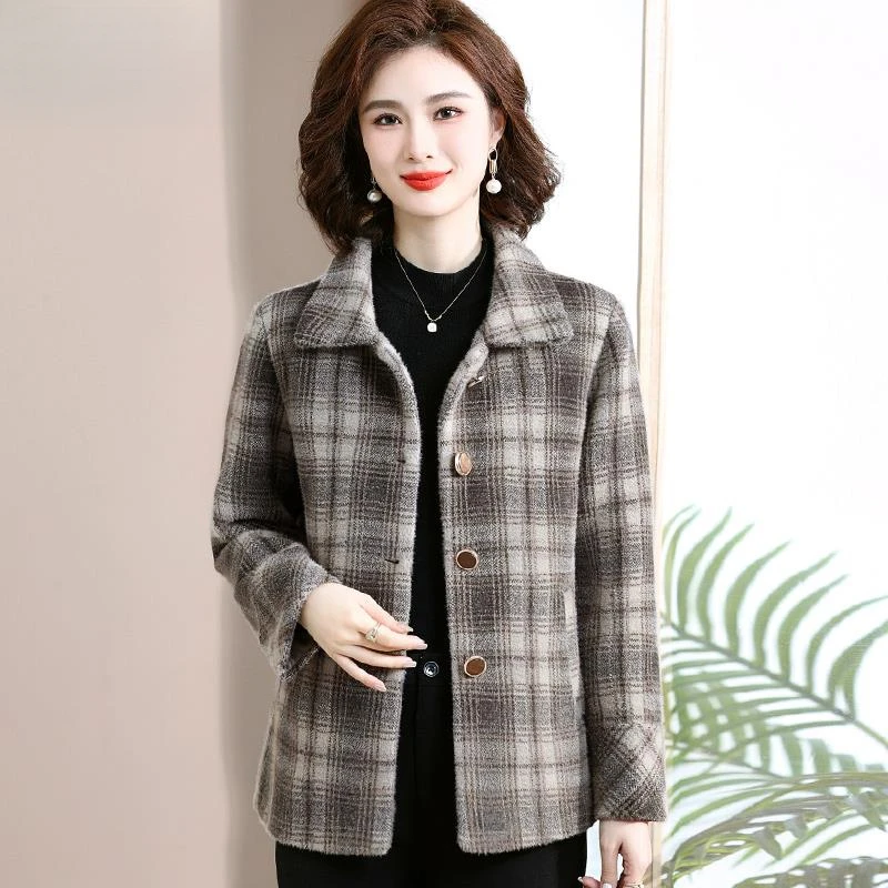 皮尔卡丹妈妈洋气短款毛呢子加厚外套女2025新款秋冬中老年女时尚