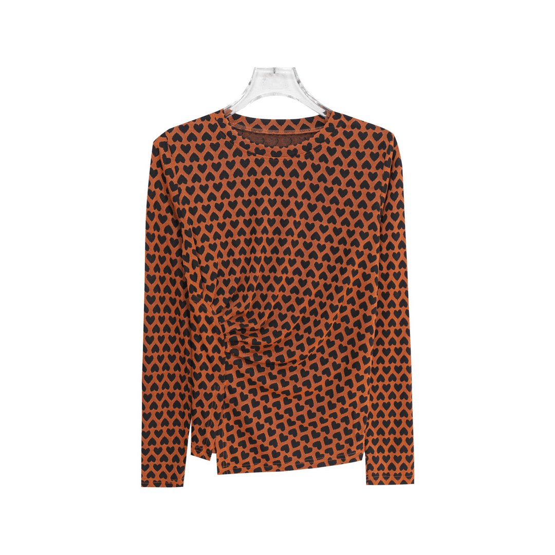 设计感褶皱修身收腰显瘦简约长袖T恤S3176