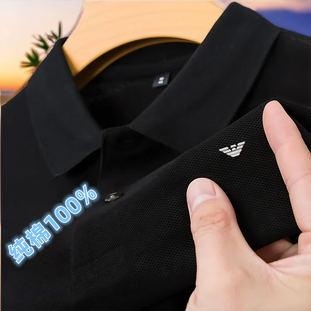 2024夏季男士100%纯棉短袖夏季休闲时尚百搭轻奢纯色翻领POLO衫