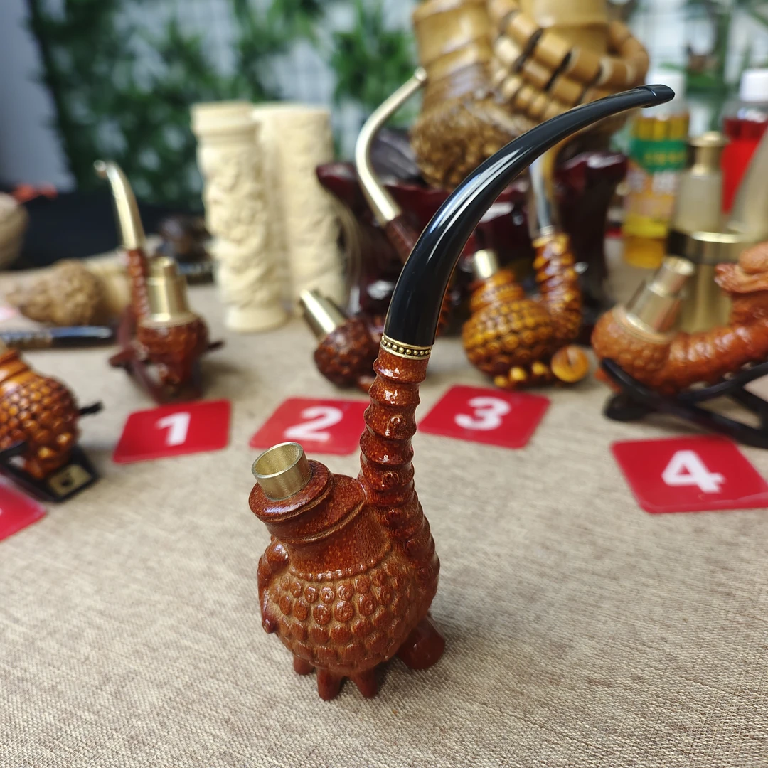 贵州民间实心竹雕刻竹芽带底座手把件