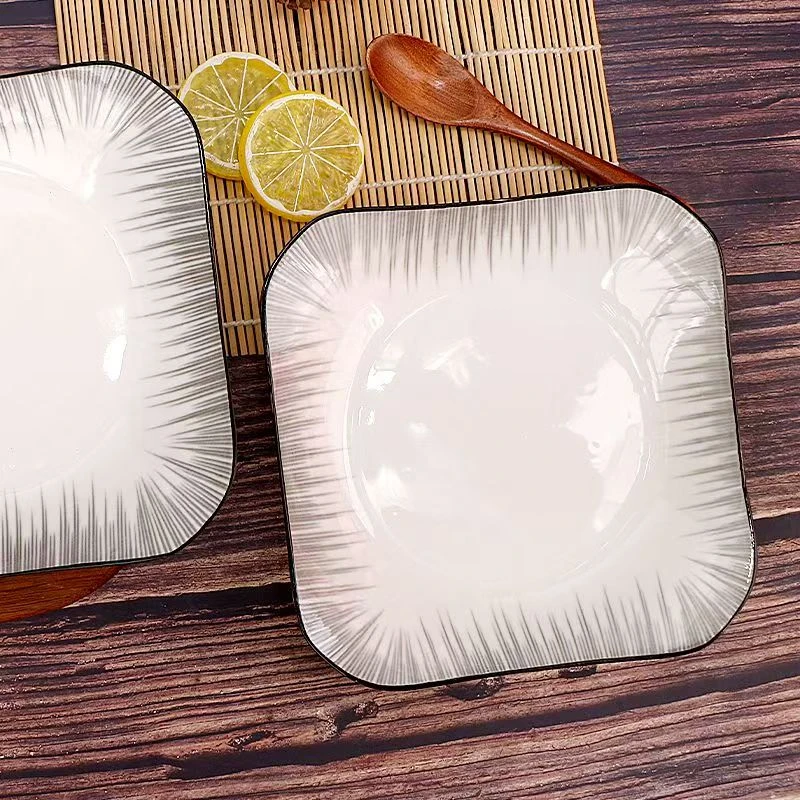 新款高奢陶瓷如意方盘子渐变灰异形盘家用釉下彩耐高温炒菜盘子