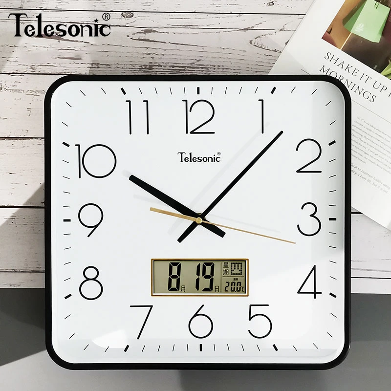 天王星时尚家用挂钟轻奢大气带日历静音方形石英钟挂墙简约大挂表