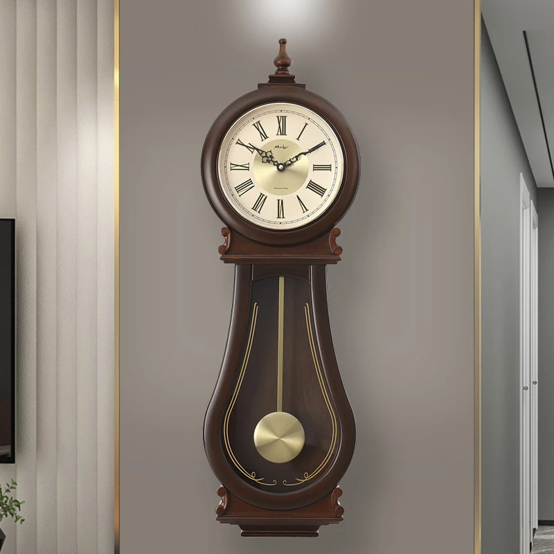 复古客厅家用钟表进口静音机芯时钟欧式轻奢实木卧室创意报时挂钟