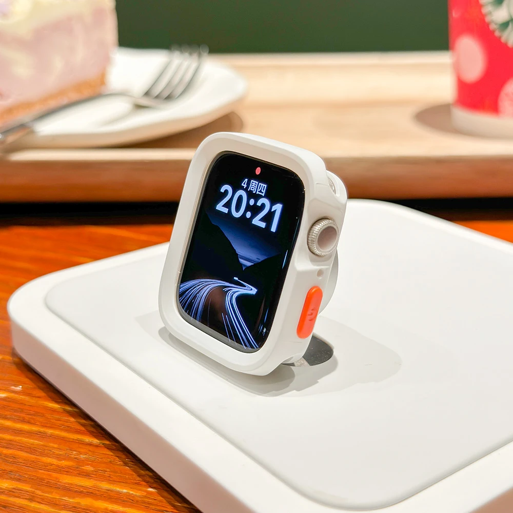 适用苹果手表S9磨砂质感保护壳se包边软壳ApplewatchS7/S8/ultra2