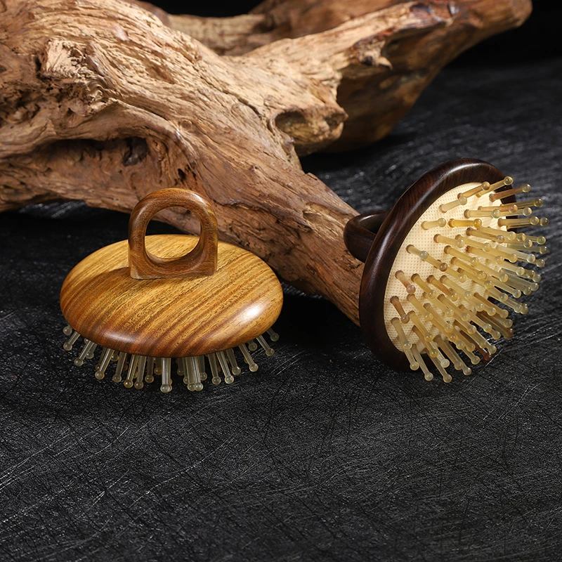 正品檀木牛角钉钉按摩梳多工能按摩梳防静电美发梳工艺礼品梳