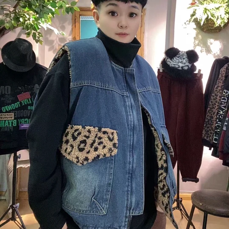 休闲简约复古设计两面穿牛仔马甲