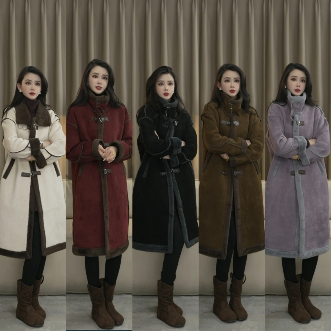 MM2024冬季新款加厚皮毛一体长款外套保暖网红气质