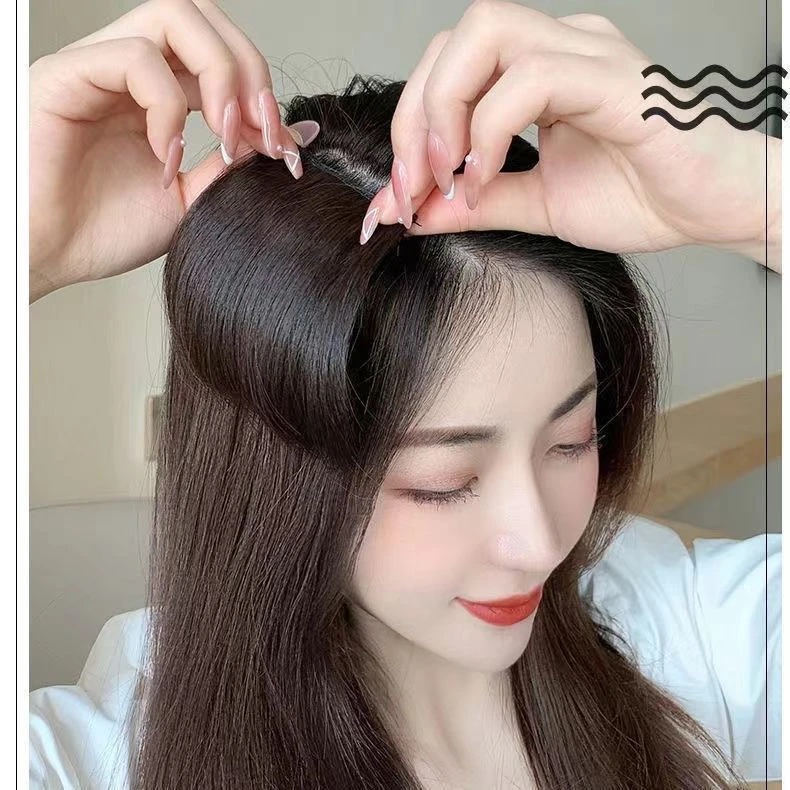 垫发片两侧增发量一片式假发片透气波浪扁头手织隐形无痕真发