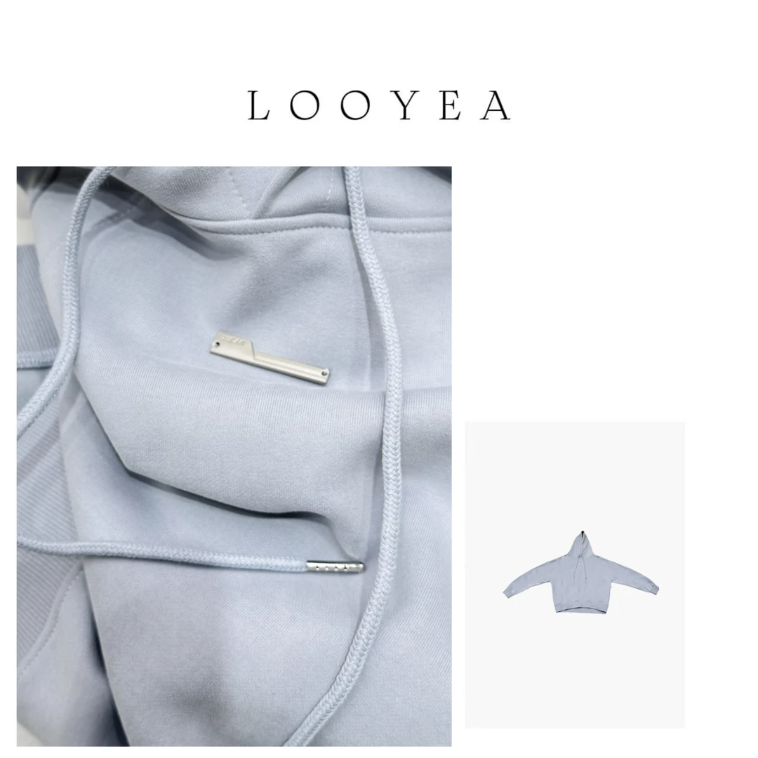 【率性街头】LOOYEA 韩式简约高级纯色拼接连帽卫衣 2405-1