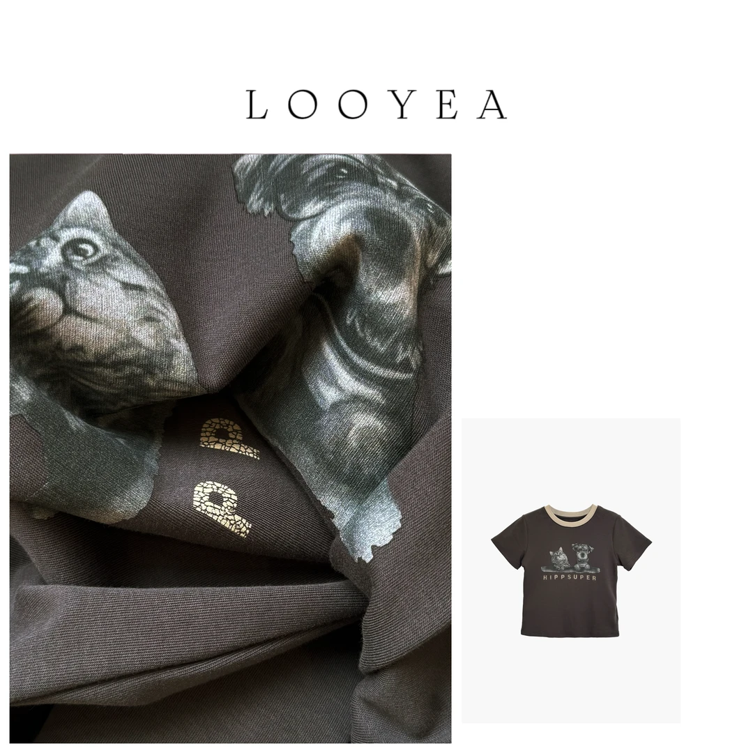 【发呆天才】LOOYEA 动物印花撞色边韩版圆领T恤 5112