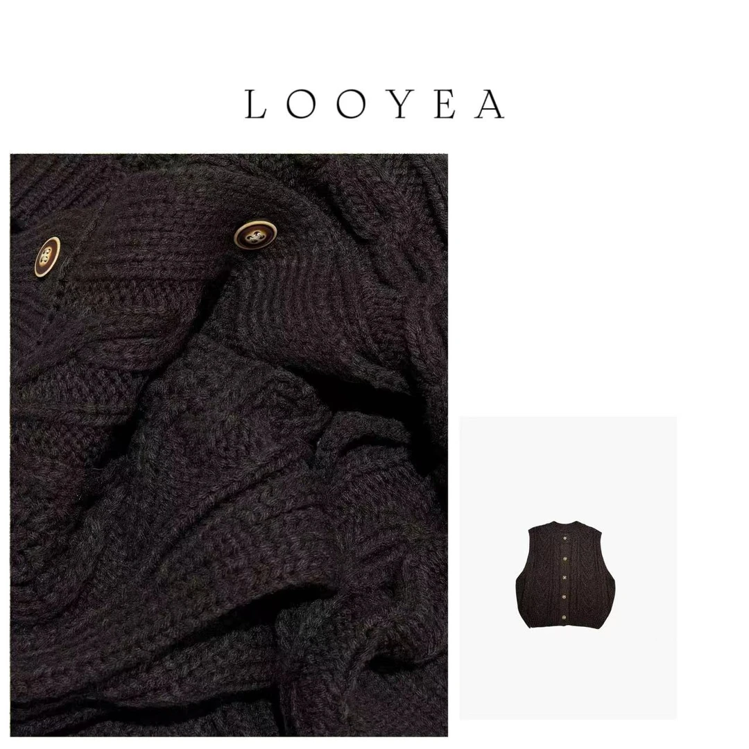 【诺丁山】LOOYEA 早秋设计感百搭针织开衫马甲 5138-1