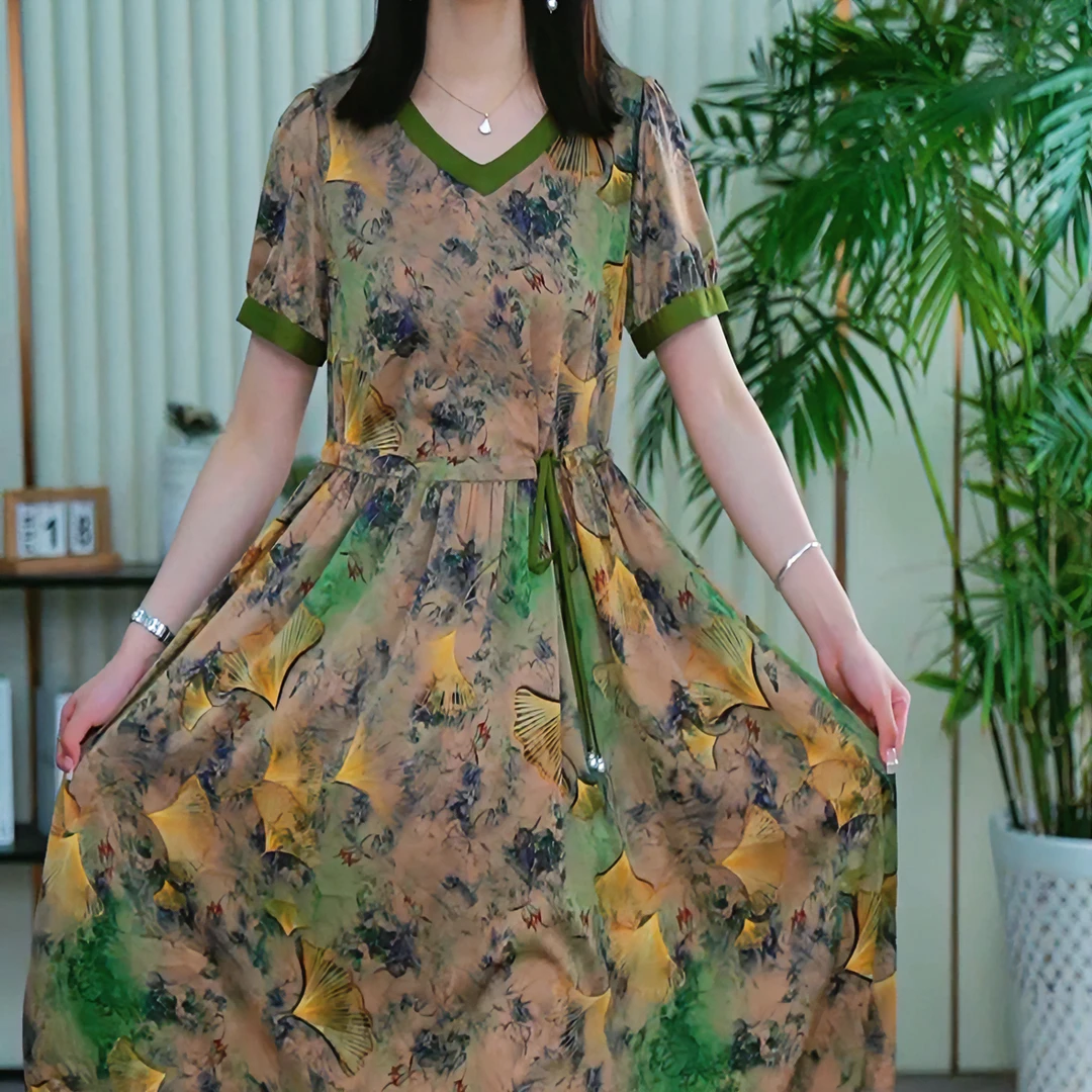 AYQ6282#新款时尚气质夏季短袖连衣裙M-5XL