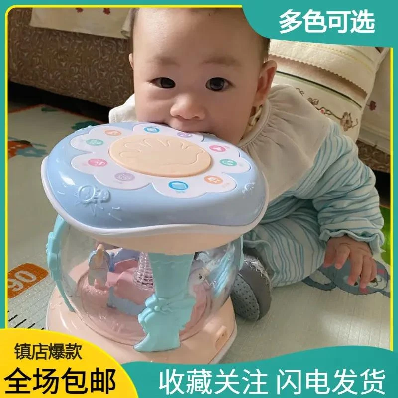 乌市发货新疆婴儿玩具音乐拍拍鼓0-6-12个月宝宝早教旋转木马手拍