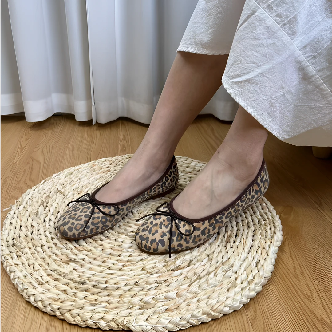 【黎贝卡】超有型豹纹芭蕾舞鞋时尚气质手工真皮柔软透气女鞋单鞋