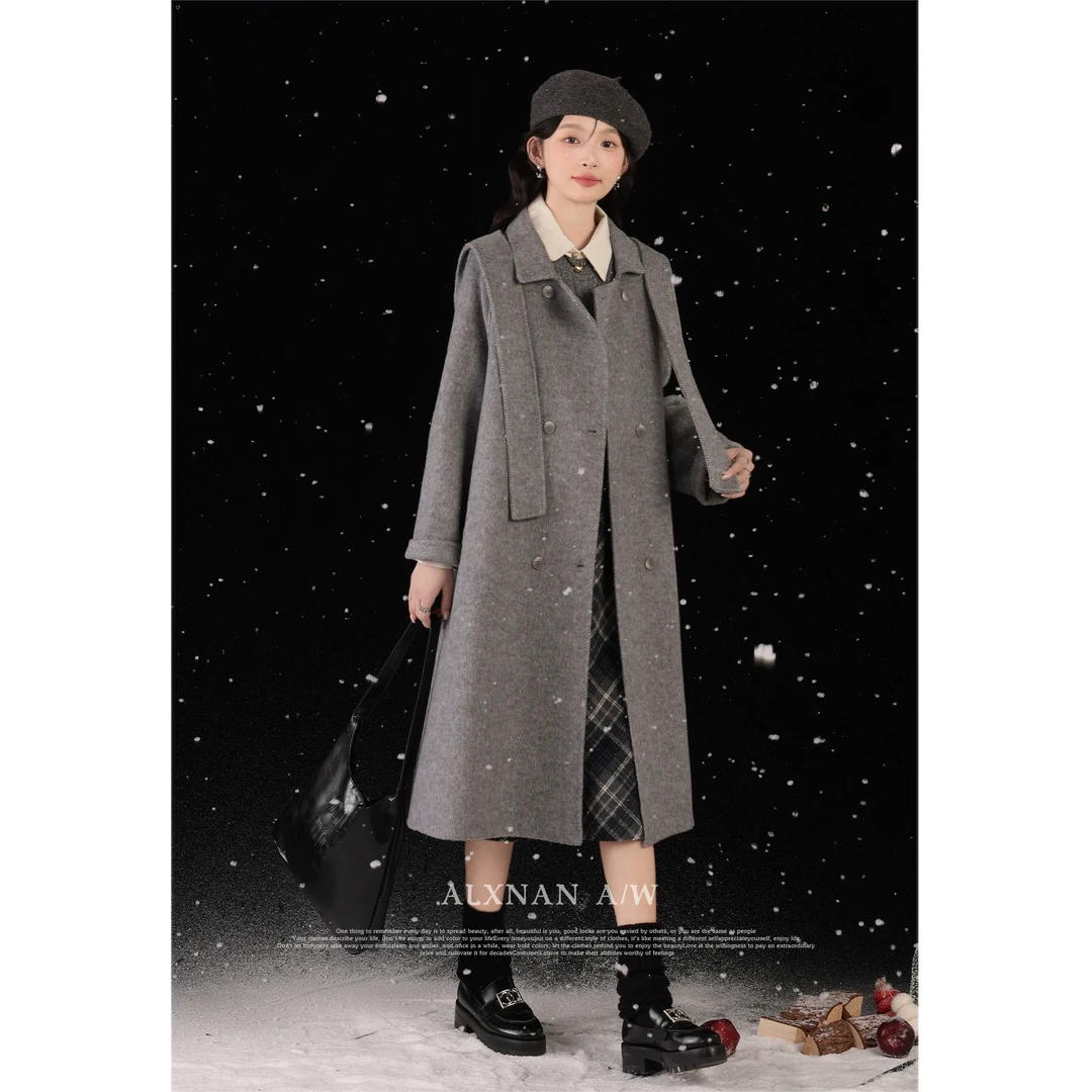 【鹿盯盯】微胖大码2024秋冬新款保暖高级双面毛呢外套LXN329132