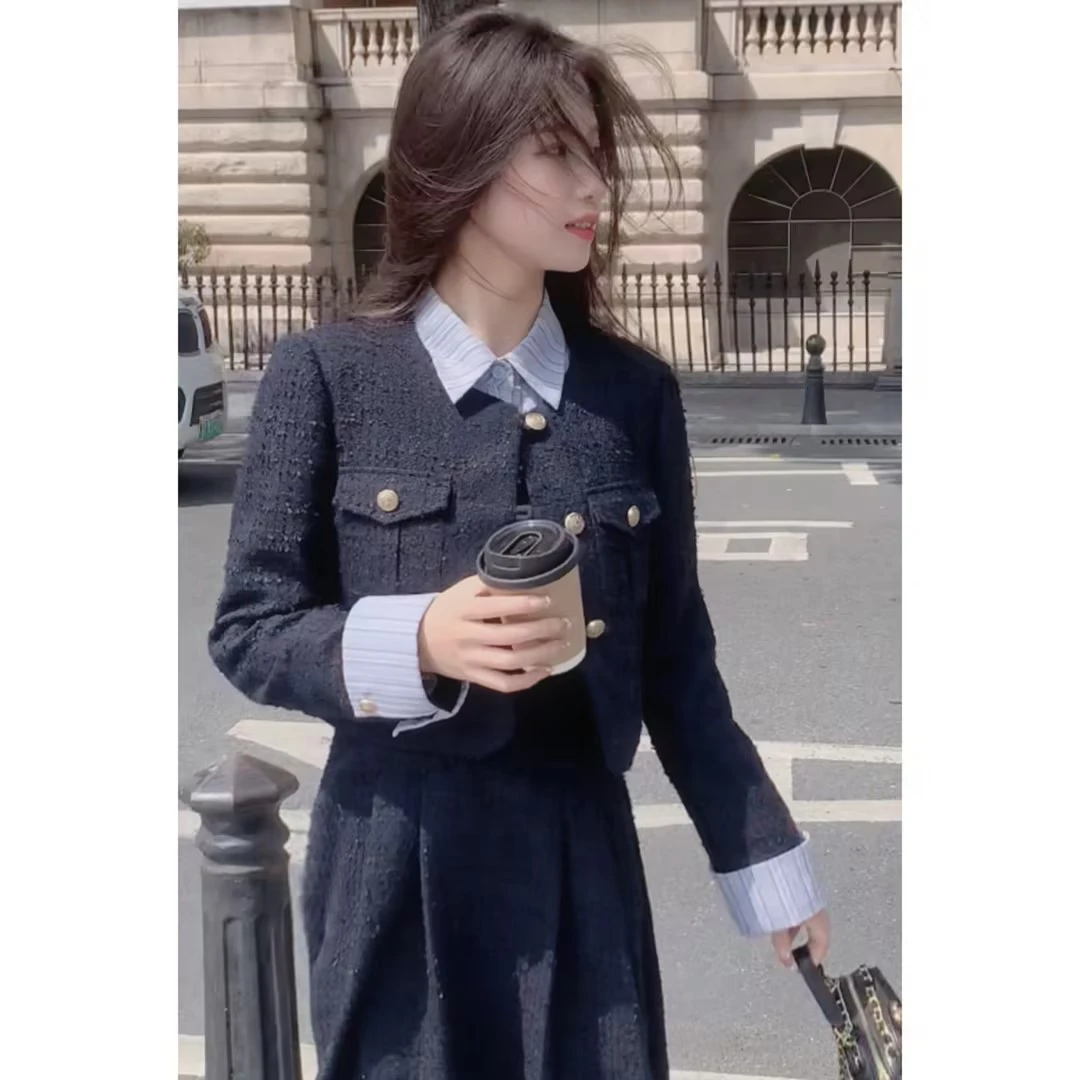 【鹿盯盯】微胖大码女装法式小香风气质连衣裙套装D00952