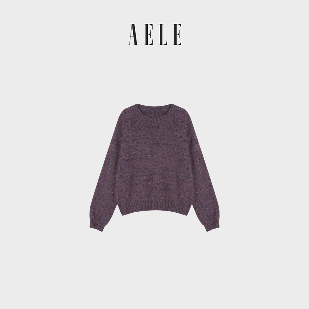 AELE X8F5 1207 AD 圆领套头紫色宽松亮片长袖针织衫毛衣