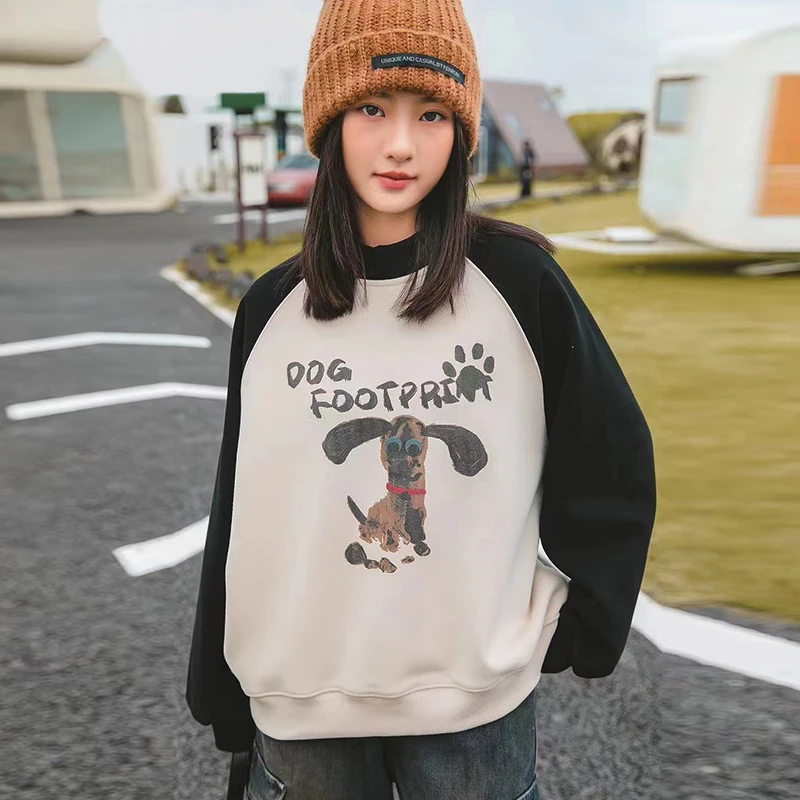 女童加绒卫衣秋冬新款2023韩版休闲冬季宽松中大儿童加厚一体绒衫