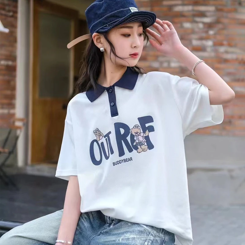 女童t恤短袖宽松夏季2025新款儿童polo衫上衣女大童休闲穿搭夏装