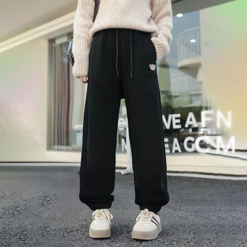 女童裤子加绒秋冬款2024新款洋气女大童长裤加厚一体绒运动卫裤潮