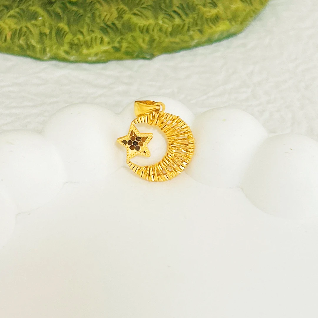 足金999 鱼鳞星月吊坠 5G工艺黄金首饰按克卖