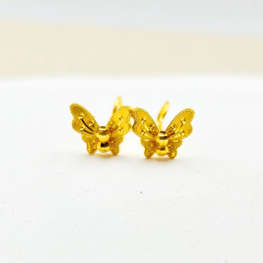 足金999 花月佳期蝴蝶弯钩耳钉 时尚百搭5G工艺黄金首饰按克卖