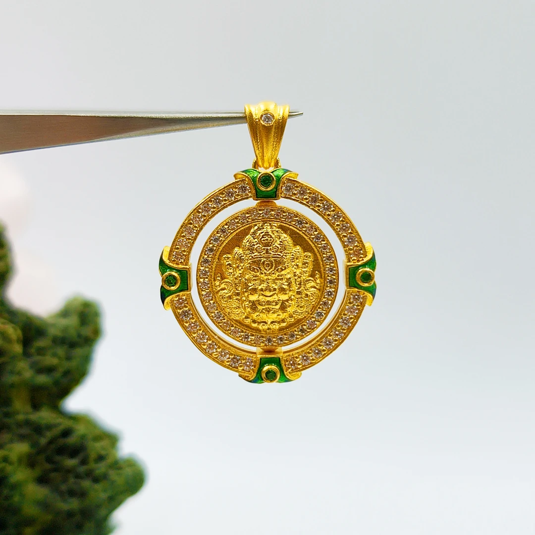 足金999 镶嵌  招财纳福黄财神吊坠 黄金首饰 A1