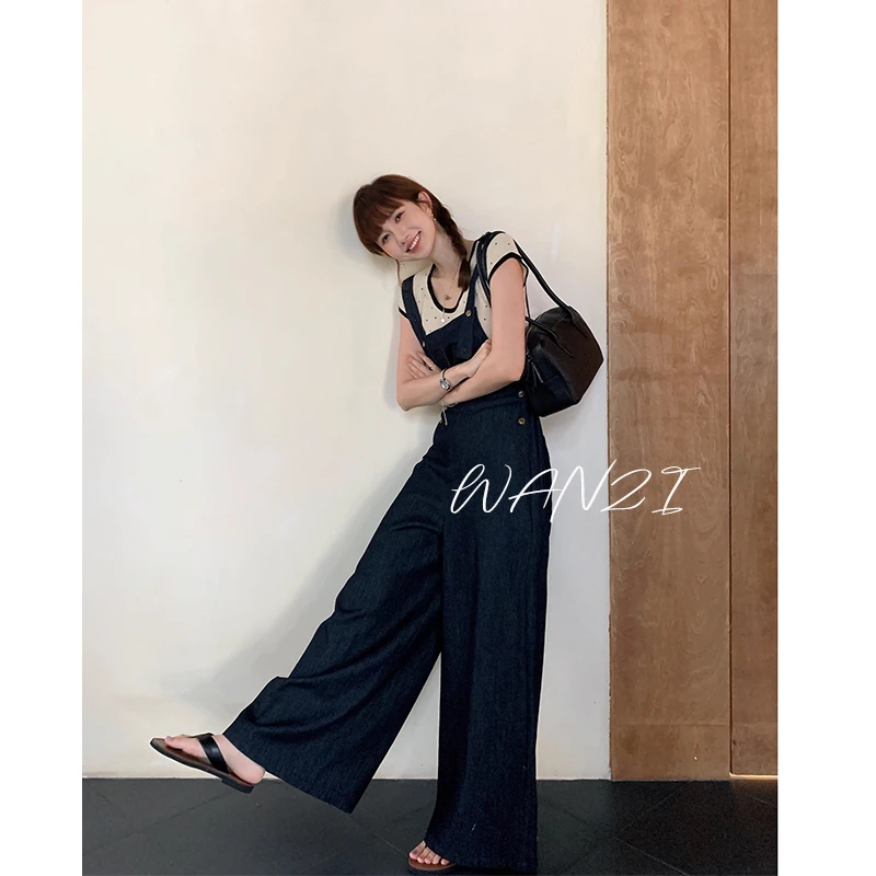 断码清！清！清！9068牛仔背带裤女连体裤2024夏显瘦显高长裤阔腿裤