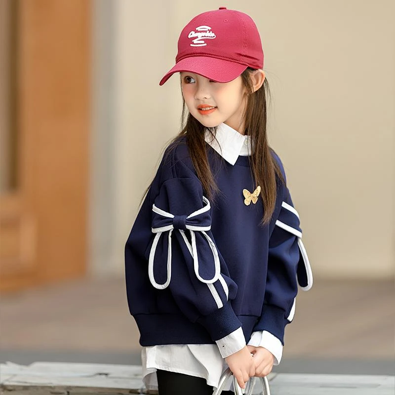 女童春装卫衣2025新款洋气大童上衣儿童加绒款女孩秋冬T恤t打底衫