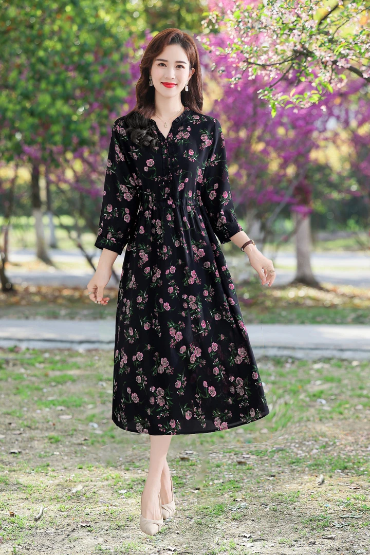 海岛玫瑰T9967女装桑蚕丝连衣裙气质时尚中长款修身夏季爆款