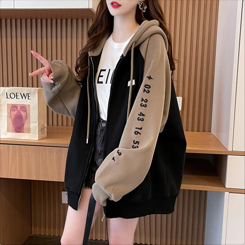 初中女大童厚外套秋冬ins风潮牌美式连帽开衫拉链小个子时尚上衣