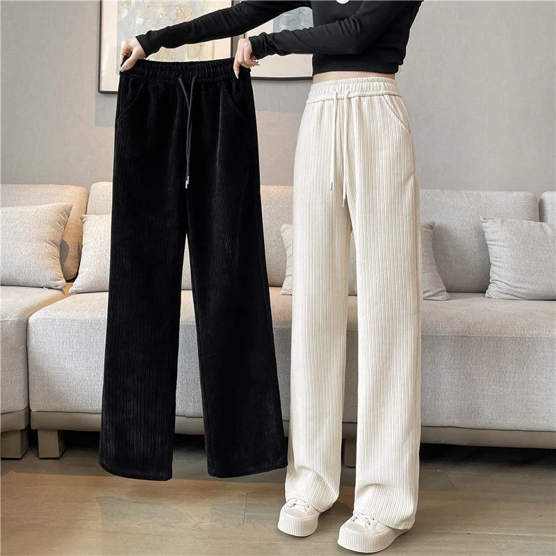 秋冬小个子加绒阔腿裤女高腰显瘦灯芯绒直筒休闲裤宽松百搭