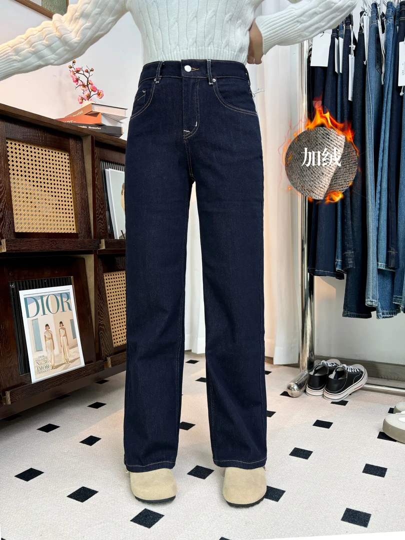 SU【244-1】愫新 86花MWMA加植绒微弹力窄版阔腿直筒牛仔裤~