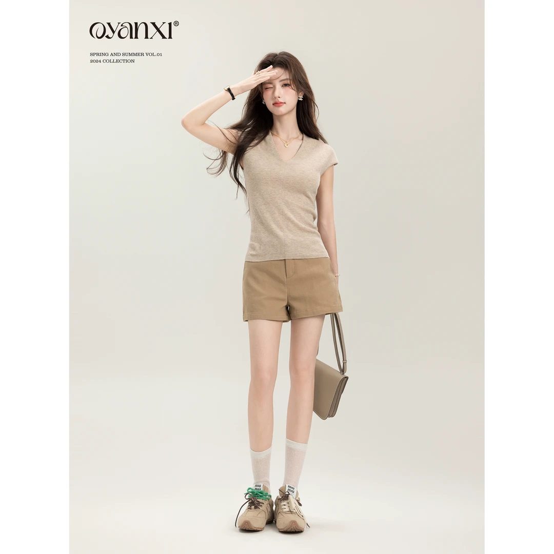 【OYANXI！清清！】清冷滤镜夏季设计感修身短袖针织衫LY-227824