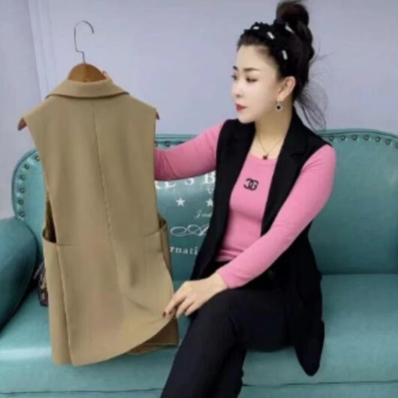 斜纹网红西装马甲女外套春秋夏宽松无袖坎肩女士马夹西服背心外搭