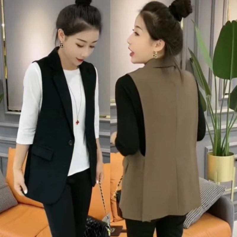 斜纹马甲女网红爆款2025春季新款西服领收腰设计感洋气无袖外套薄