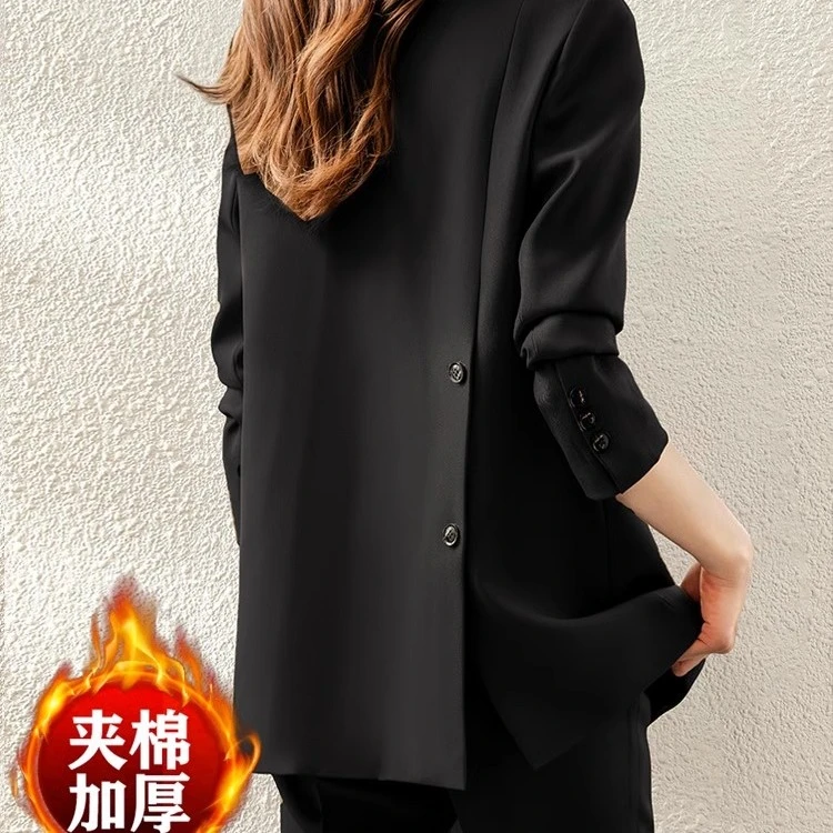 加厚斜纹西装外套女秋冬装新款2025韩版小个子休闲职业夹棉小西服