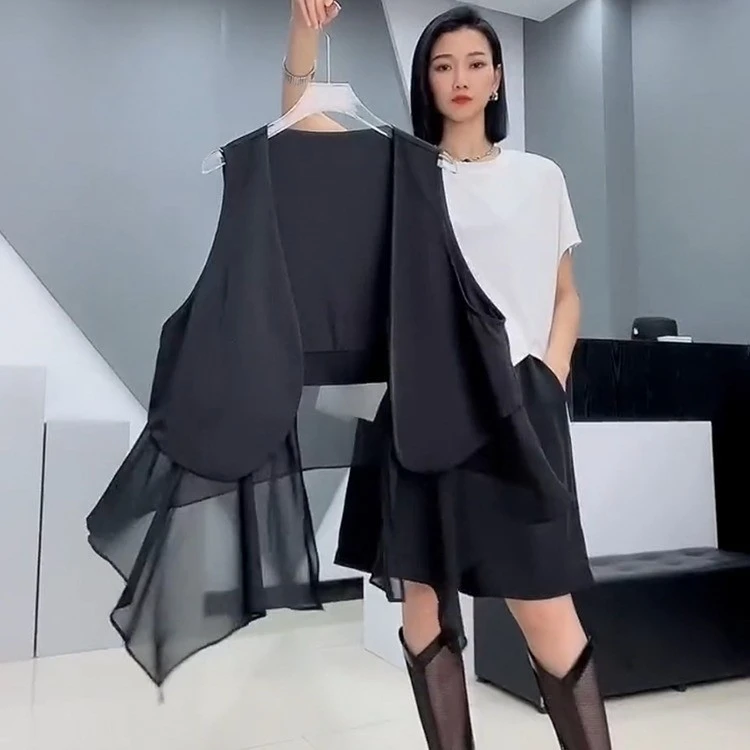 个性女装2025春夏季新款宽松显瘦中长款大码雪纺背心坎肩马甲外穿