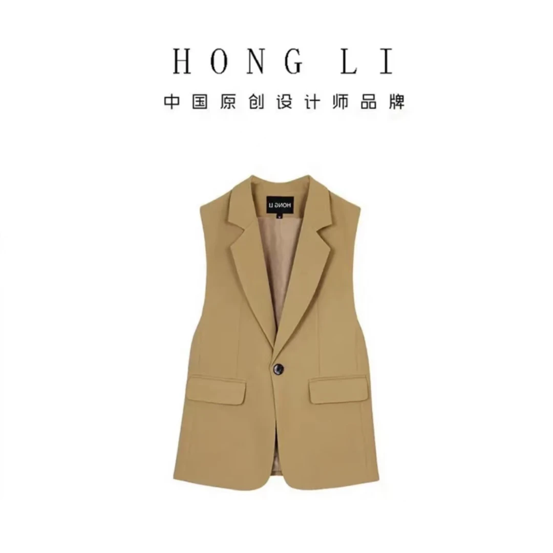 网红通用马甲女无袖小背心2025春秋新款韩版后开叉西装马夹外套