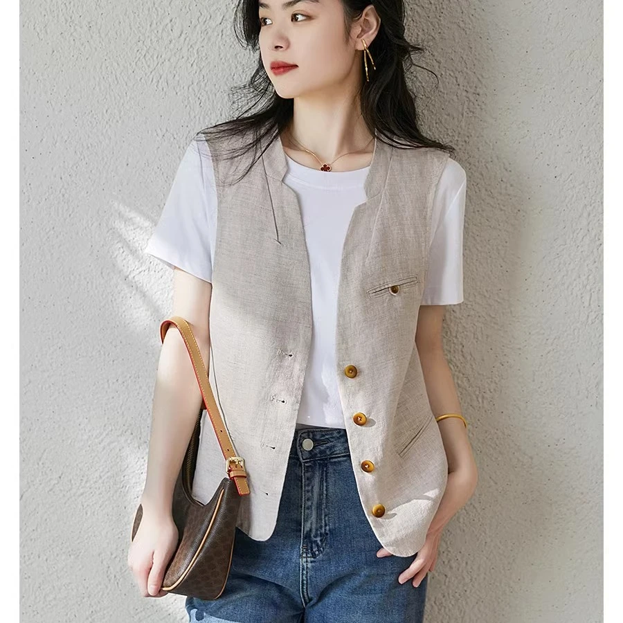 夏季马夹女又美又飒英伦V领无袖气质短款休闲西装马甲上衣背心女