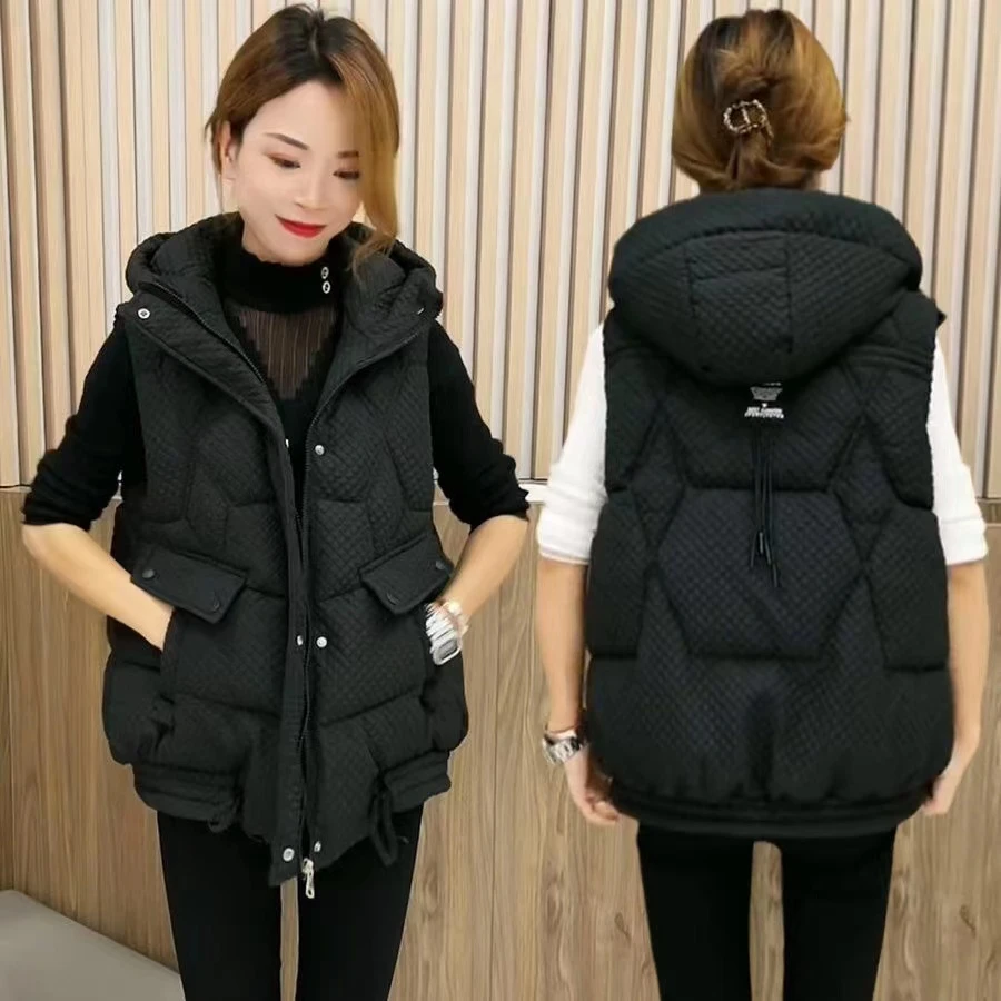 秋冬洋气无袖马甲短款时尚连帽宽松韩版小个子网红休闲加厚显瘦