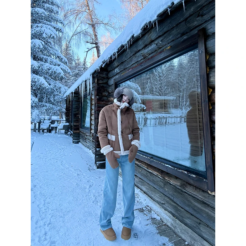 万搭牛仔/高个子女装 加长加厚绒高腰显瘦弹力窄版阔腿裤 Au173