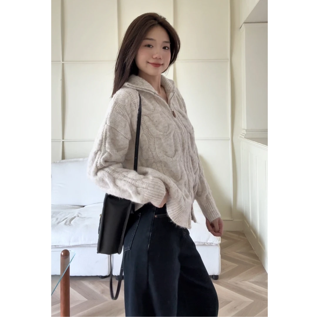 48H美拉德/高个子女装 加长秋冬韩系高领宽松百搭毛衣外套 Au181