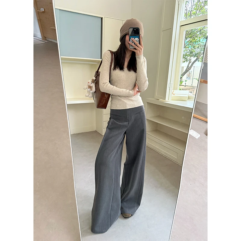 48h 百搭裤王/高个子女装 秋冬垂感西裤 叠褶腰贴 拖地阔腿 Au115