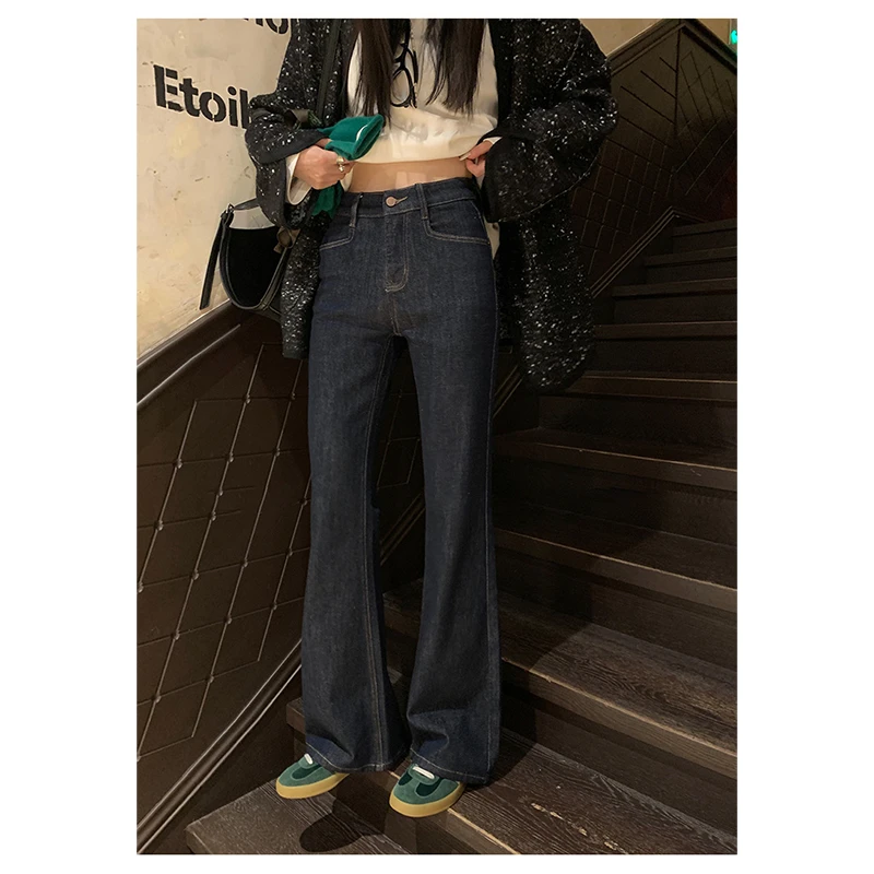 48H【修腿神器】加长冬季高腰复古直筒微修身喇叭裤Au175