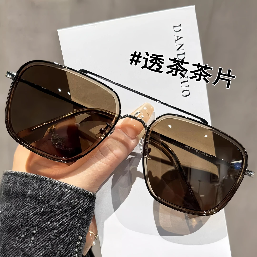 复古痞帅双梁茶色太阳镜男大脸显小开车偏光防紫外线新款潮流墨镜
