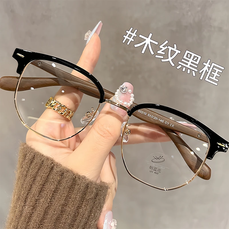韩版金丝半框潮流近视有度数复古黑框方圆脸显瘦防蓝光素颜平光镜