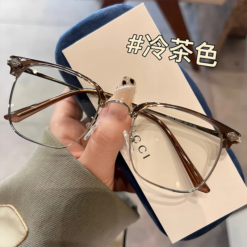 韩版半框眼镜近视可配度数防蓝光防辐射大框显脸小网红素颜平光镜