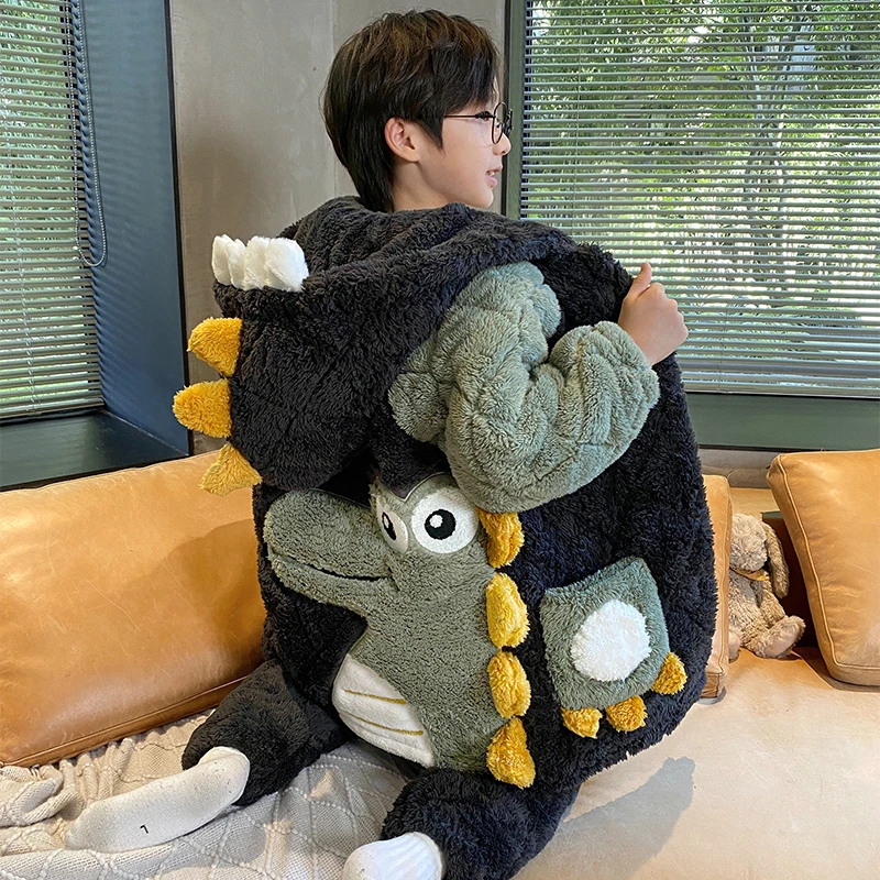 冬季加绒加厚款儿童法兰绒睡衣男童男孩三层夹棉卡通棉袄睡袄套装